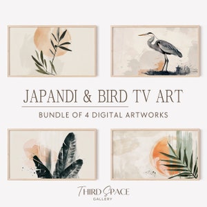 Rama Tv Art Crane, Vintage Japanese Crane Bundle, Rustykalna sztuka ścienna Wabi Sabi do wystroju Boho, Neutralny zestaw akwareli, Sztuka ptaków 315