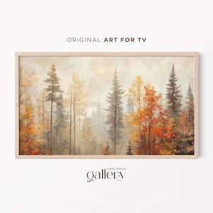 Fall Foliage Frame Tv Art, Autumn Landscape, Cozy Home Decor, Woods Nature Wall Art, Colorful Autumn Forest, Neutral Trees Oil Painting 714