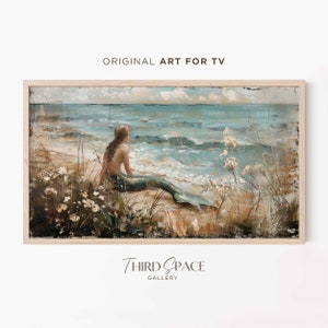 Vintage Mermaid Oil Painting TV Art for Samsung Frame, Coastal Nautical Decor, Ocean Theme Wall Art, Art for Beach House, Muted Colors 306