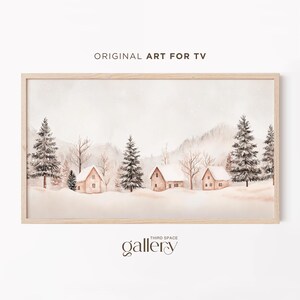 Frame Tv Art Christmas Village, Cozy Winter Decor, Vintage Scandinavian Snowy Town, Winter Wonderland, Holiday Art, Whimsical Landscape 829