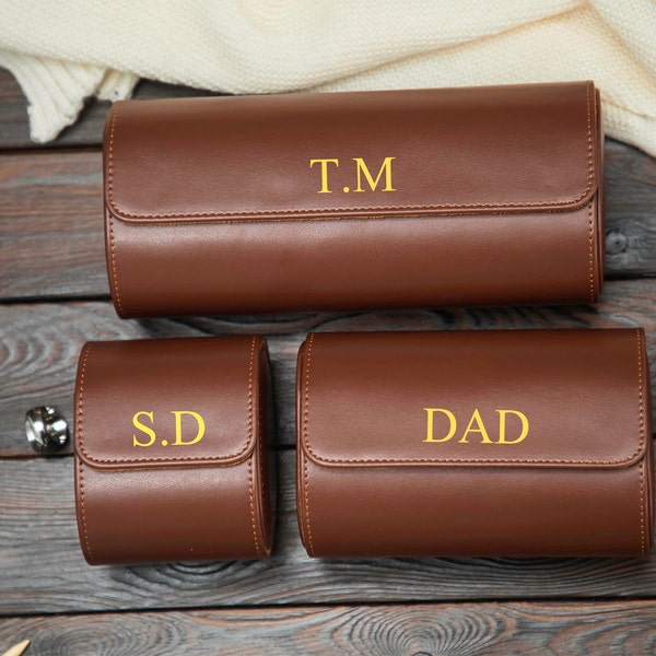 Custom Watch Box, Travel Watch Box, Personalized Leather Watch Case, Groom Gift for 3 Watches, Watch Travel Box Holder,Father's Day gift,