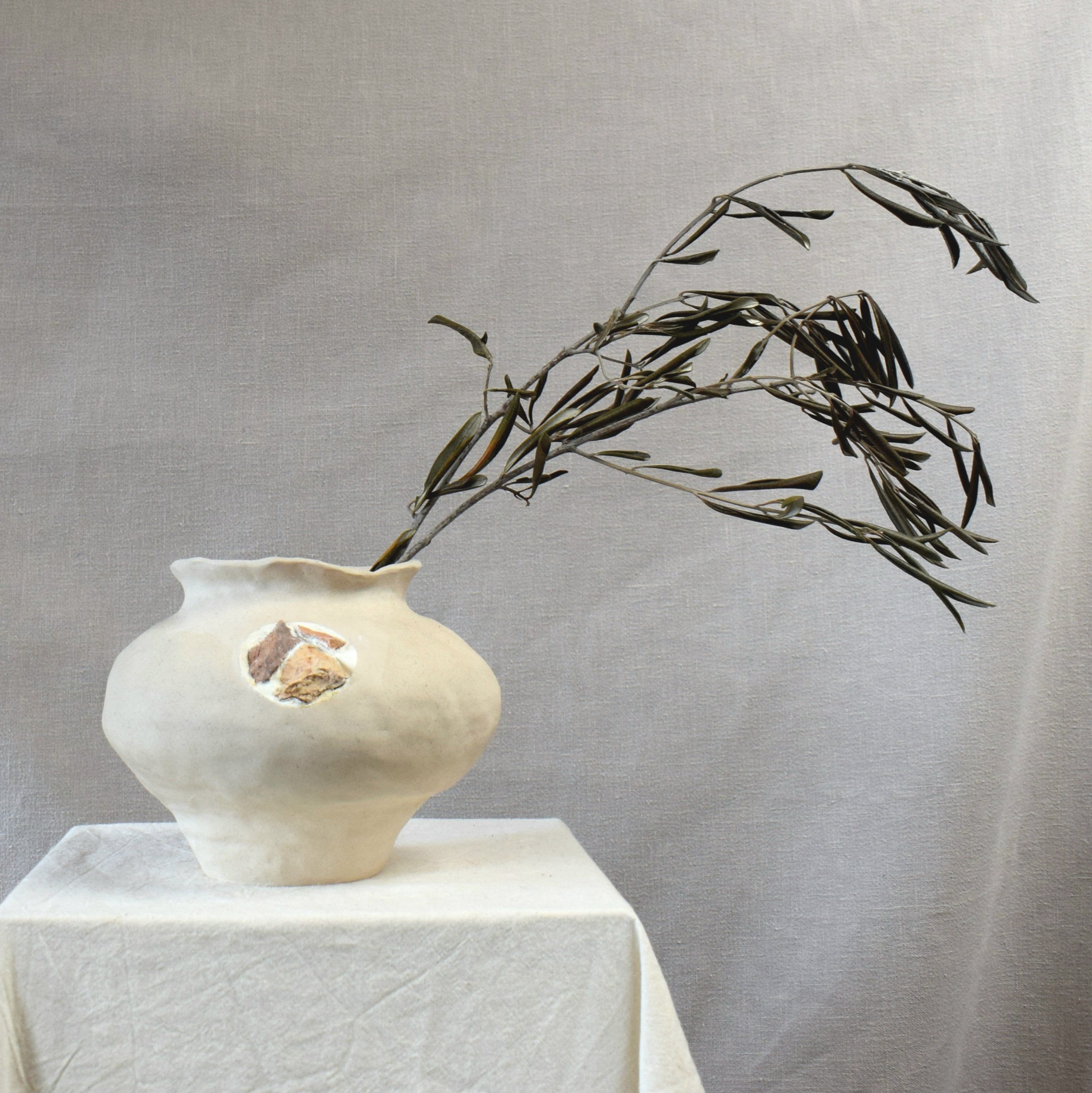 Handmade Coastal Moon Jar Vase White Clay With Foraged Beach Inclusions From Hastings, Uk