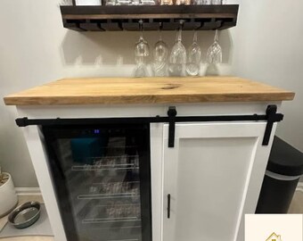 Farmhouse 1 door slider mini fridge cabinet extra large size | Mini fridge cabinet on the floor | Coffee bar | Wine fridge cabinet