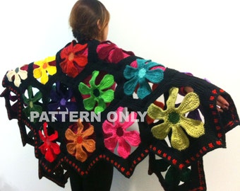 Flower Power Shawl - Crochet Pattern ONLY