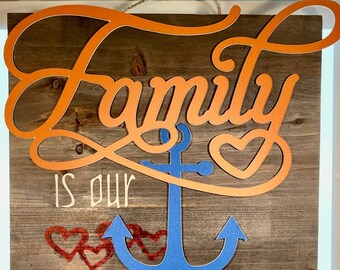 Handmade Barn Wood Family Is Our Anchor Sign | Farmhouse Sign | Home Decor | Living Room Wall Decor | Handmade Wood and Matboard Sign