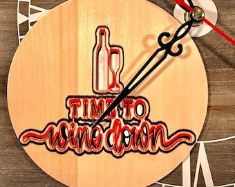 Handmade Barn Wood Time to Wine Down Wall Clock - Traditional - Funny - Wooden - Handmade - Home Decor - Gift For Her