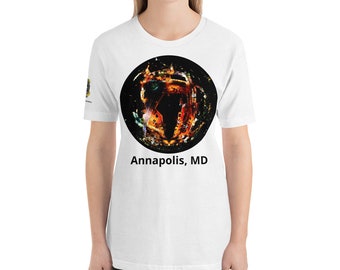 Kurzärmeliges T-Shirt mit 360 Grad Luftbild von Downtown Annapolis