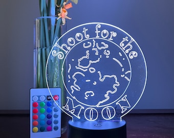 Engraved Acrylic LED Nightlight - Shoot for the Moon - 16 color - Remote Controlled - Inspirational