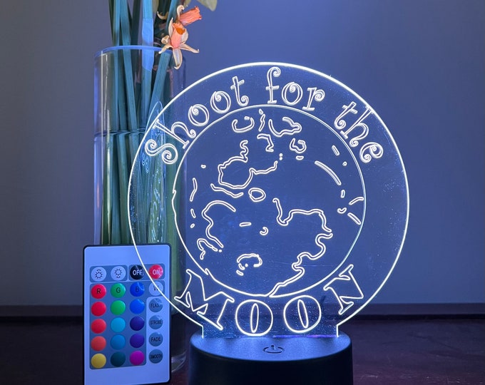 Engraved Acrylic LED Nightlight - Shoot for the Moon - 16 color - Remote Controlled - Inspirational
