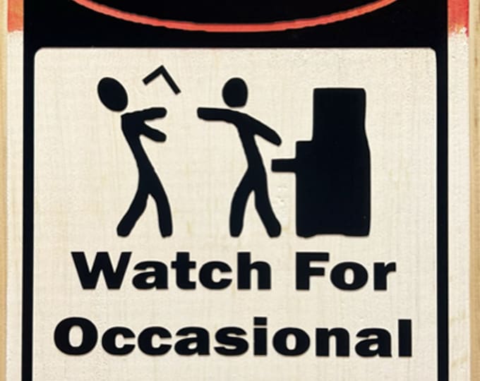 Vintage Style Wood Workshop Caution Sign - Flying Tools - Funny Sign - Workshop Decor - Gifts for Him - Woodshop Sign - Carpenters Edition