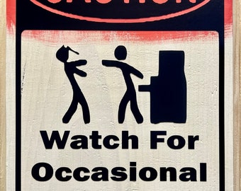 Vintage Style Wood Mechanic Shop Caution Sign - Flying Tools - Funny Sign - Garage Decor - Gifts for Him - Workshop Sign