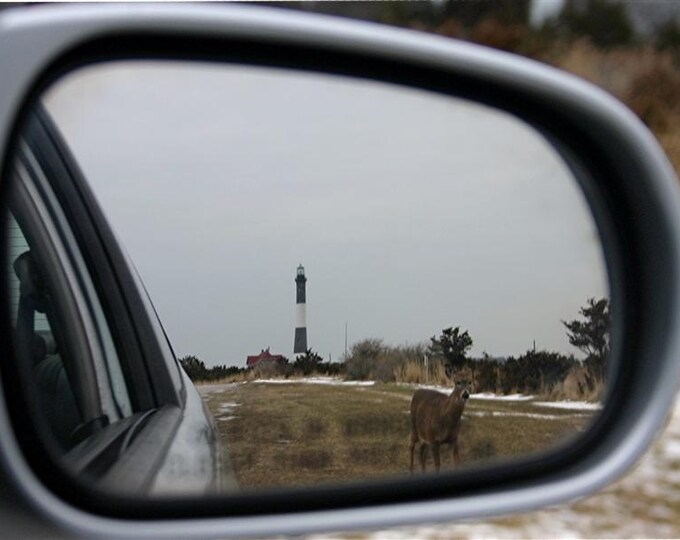 Objects in the Rearview (Fire Island Lighthouse) signed by Scott M. Rhodes