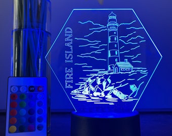 Engraved Lighthouse Acrylic LED Light - Fire Island Lighthouse - 16 color - Remote Controlled