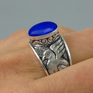 GRIFFIN silver ring, Lapis Lazuli ring, Gothic Medieval ring, unisex gryffon ring