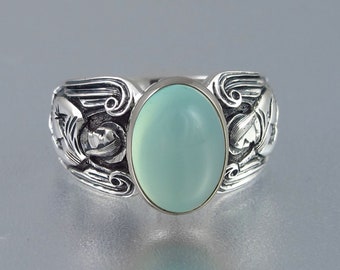 Guardian Angels mens Chalcedony silver ring (sizes 8 to 14) unisex band