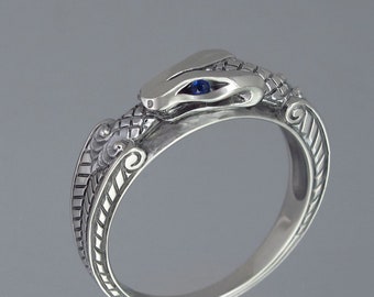 OUROBOROS 14k white gold ring with blue sapphire eyes