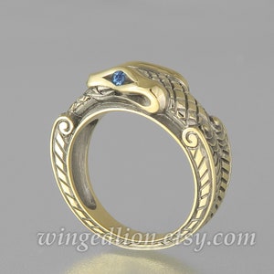 OUROBOROS 14K yellow gold mens unisex snake ring with Alexandrites