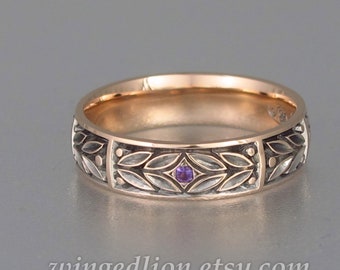 EVERGREEN LAUREL wedding band 14k rose gold with Amethyst