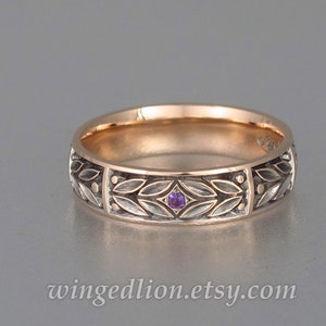 EVERGREEN LAUREL wedding band 14k rose gold with Amethyst