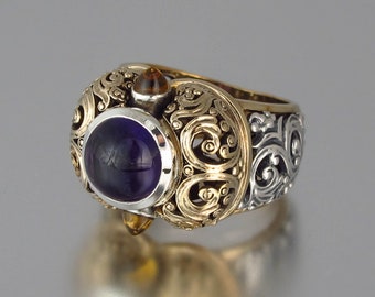 THE EMPRESS a statement ring in 14K gold and silver with Amethyst and Citrine