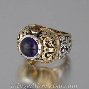 THE EMPRESS a statement ring in 14K gold and silver with Amethyst and Citrine image 1