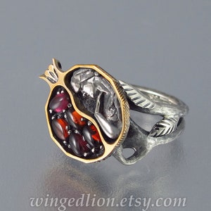 POMEGRANATE garnet bronze and silver ring