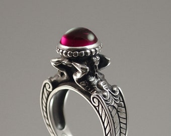 CARYATID silver ring with created Ruby