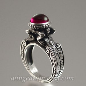 CARYATID silver ring with created Ruby