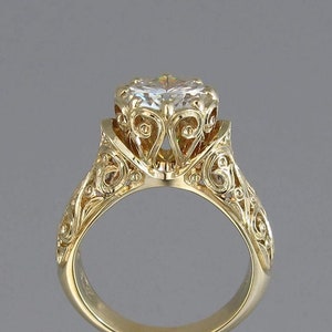 Gold engagement ring, The ENCHANTED PRINCESS ring, White Sapphire 14k  ring