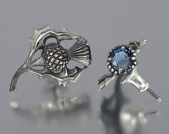 THISTLE BRANCH silver stud post earrings with Alexandrites