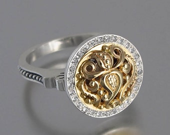 OLGA 14K gold silver ring with topaz halo
