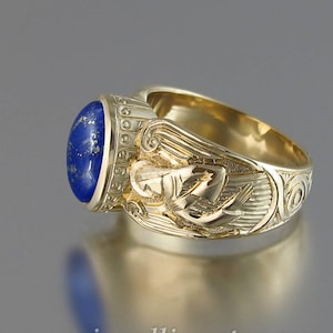 Guardian Angels Mens 14K yellow gold Ring with Lapis Lazuli sizes 8 to 14 image 2