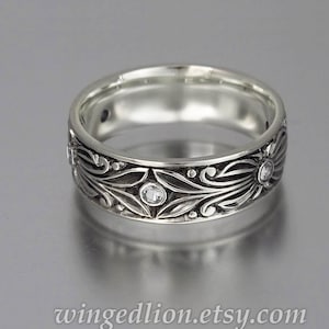 The COUNT 14k white gold & diamonds mens wedding band unisex