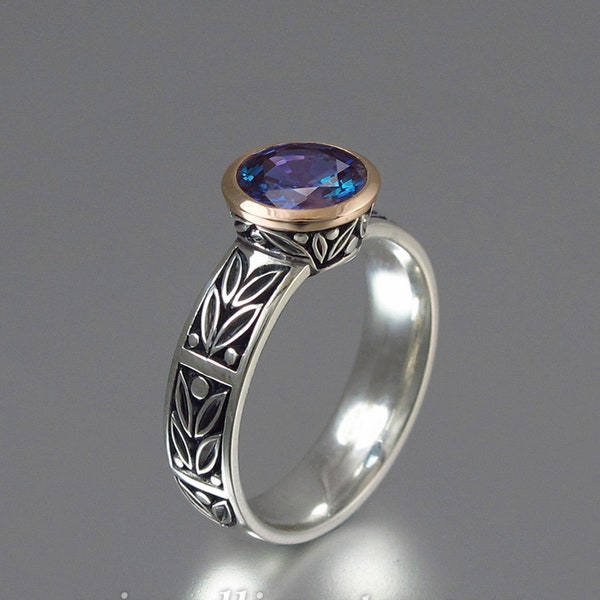 LAUREL CROWN silver and 14k gold ring with lab Alexandrite