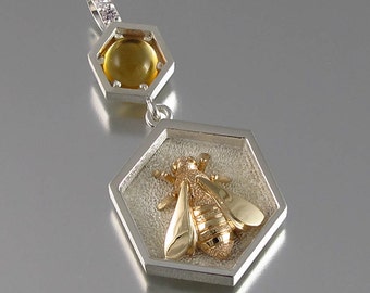 BEE silver and 14k gold honeybee charm with citrine and white sapphires