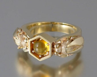 HONEY DROP 14k yellow gold ring with Citrine bee ring