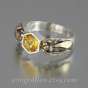 HONEY DROP 14k gold ring with 1ct Yellow Sapphire bee ring