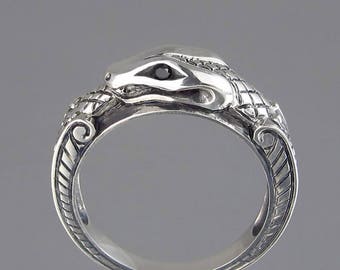 OUROBOROS silver mens Snake ring with Black Spinel