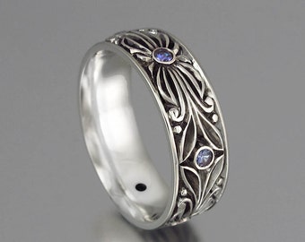 The COUNT silver and lab alexandrites wedding band