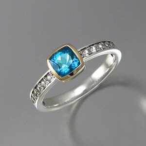DAPHNE silver &14k gold ring with Swiss Blue Topaz