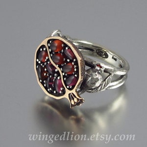 POMEGRANATE garnet bronze and silver ring