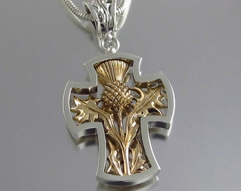 THISTLE CROSS silver and 14K yellow gold pendant