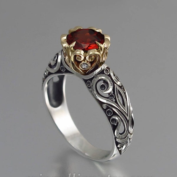 BEATRICE engagement ring in silver and 14K gold with Garnet