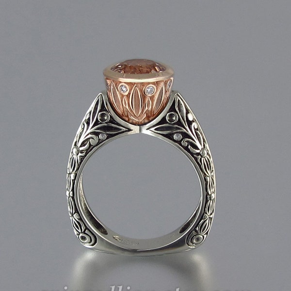 The CROWNED COUNTESS Morganite engagement ring 14K rose gold and silver (sizes 7 to 9.5)