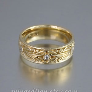 The COUNT 14k Yellow Gold Mens Wedding Band With Diamonds - Etsy