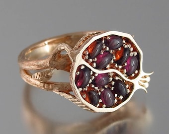 POMEGRANATE 14K rose gold ring with garnets