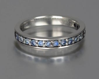 LAUREL 14k gold wedding band with Moonstones half-eternity band