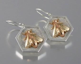 HONEY BEE sterling silver and 14k gold earrings