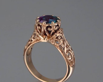 The ENCHANTED PRINCESS 14k rose gold Alexandrite engagement ring