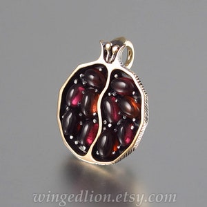 Small JUICY POMEGRANATE garnet bronze & silver pendant Ready to ship